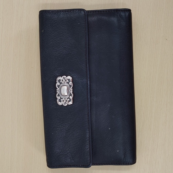 Fossil tri fold wallet black or very dark Brown multi pocket genuine leather - Picture 1 of 11